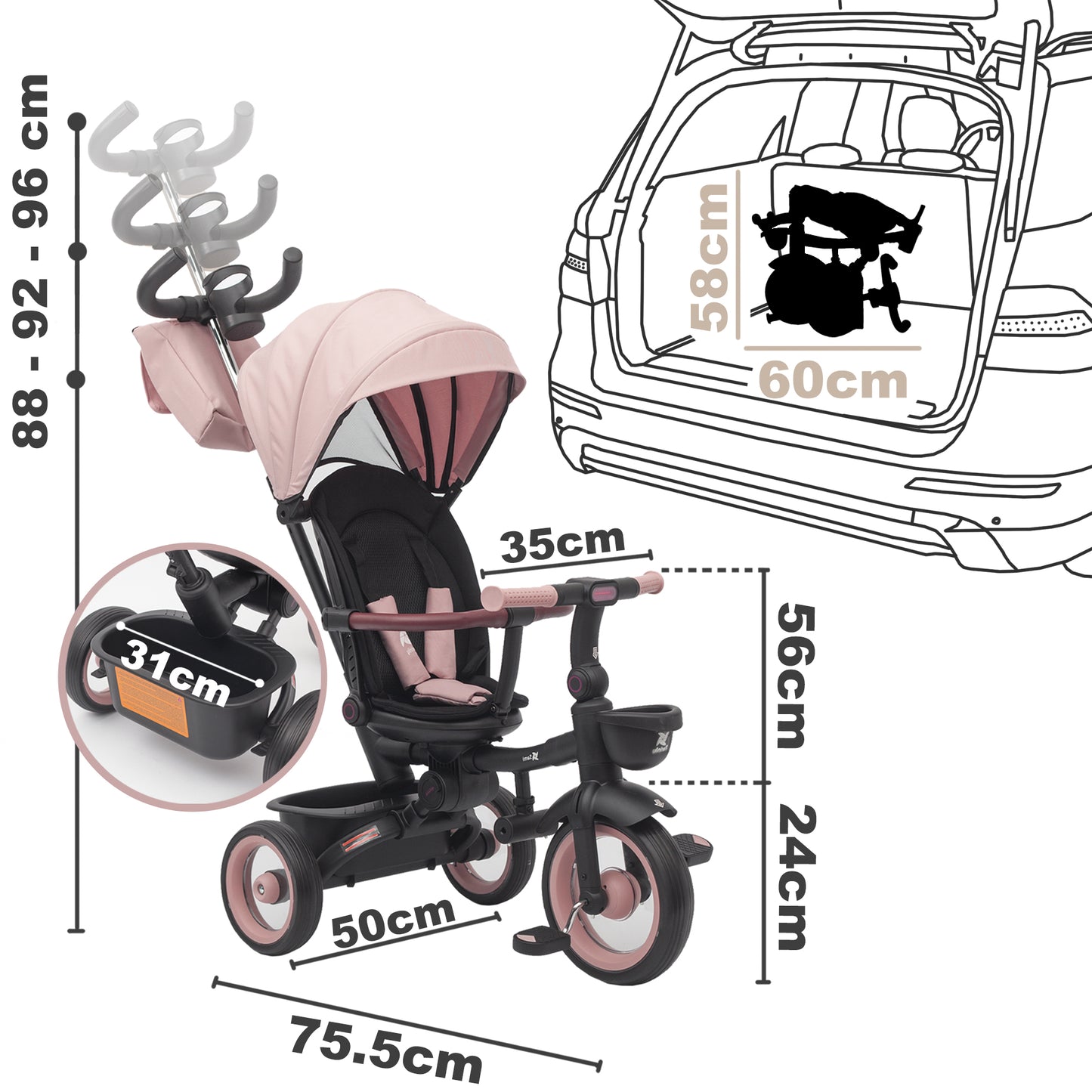 Triciclo Evolutivo Bebé SAMI Rosa