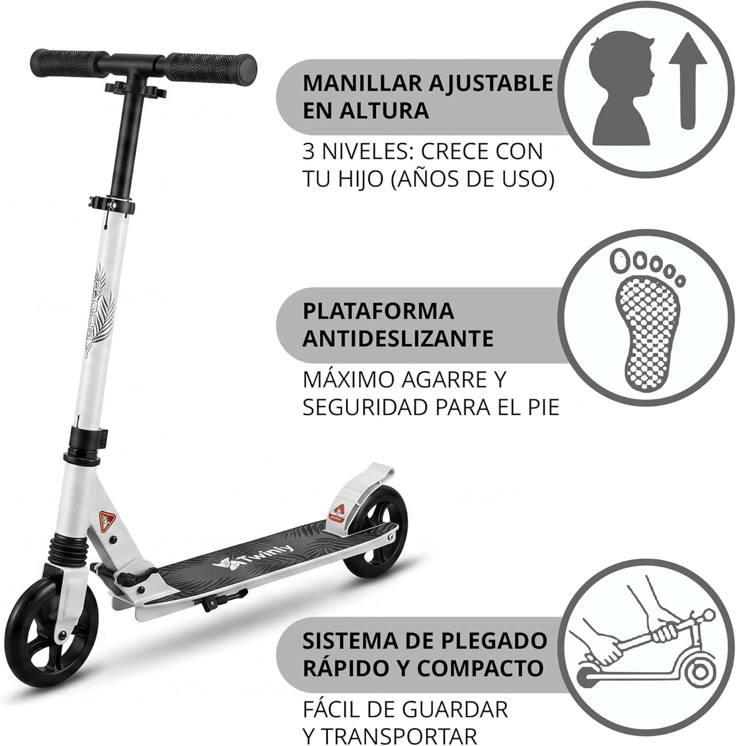 Patinete Infantil Plegable Rocky Gris
