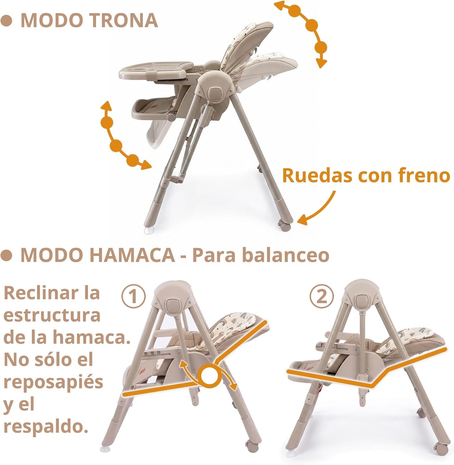 Trona Bebé Evolutiva New Movity 2 en 1, Hamaca y Columpio, Gris