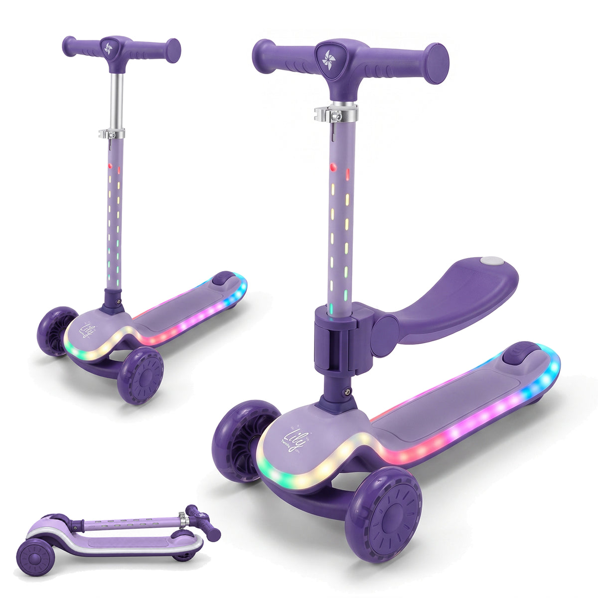 Patinete Infantil 2 en 1, con Asiento Abatible y Luces, LILY