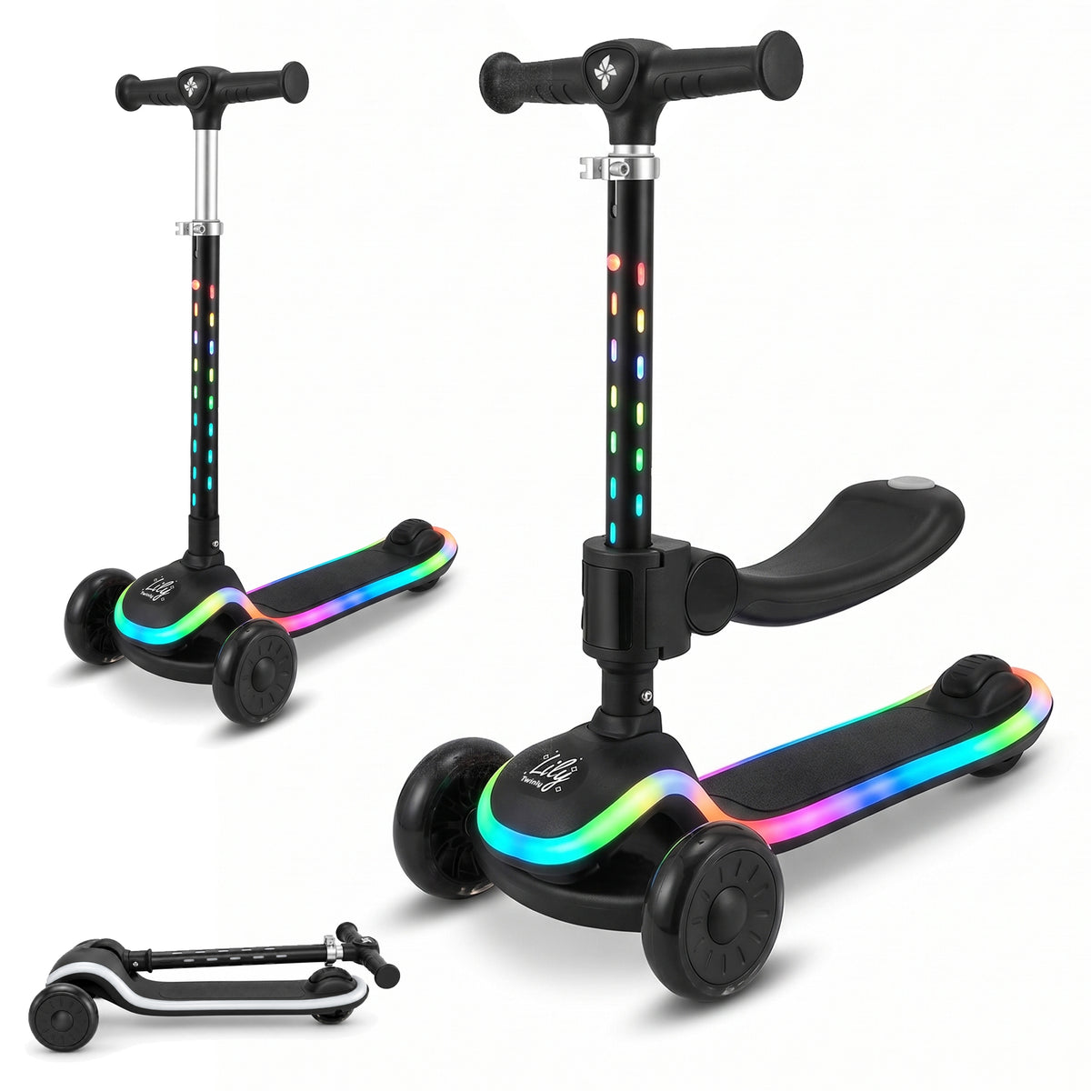Patinete Infantil 2 en 1, con Asiento Abatible y Luces, LILY