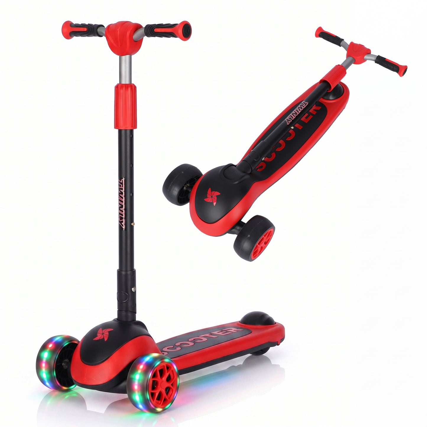Patinete Infantil Scooter para Niños Desde 5 Años con Luces, Rojo