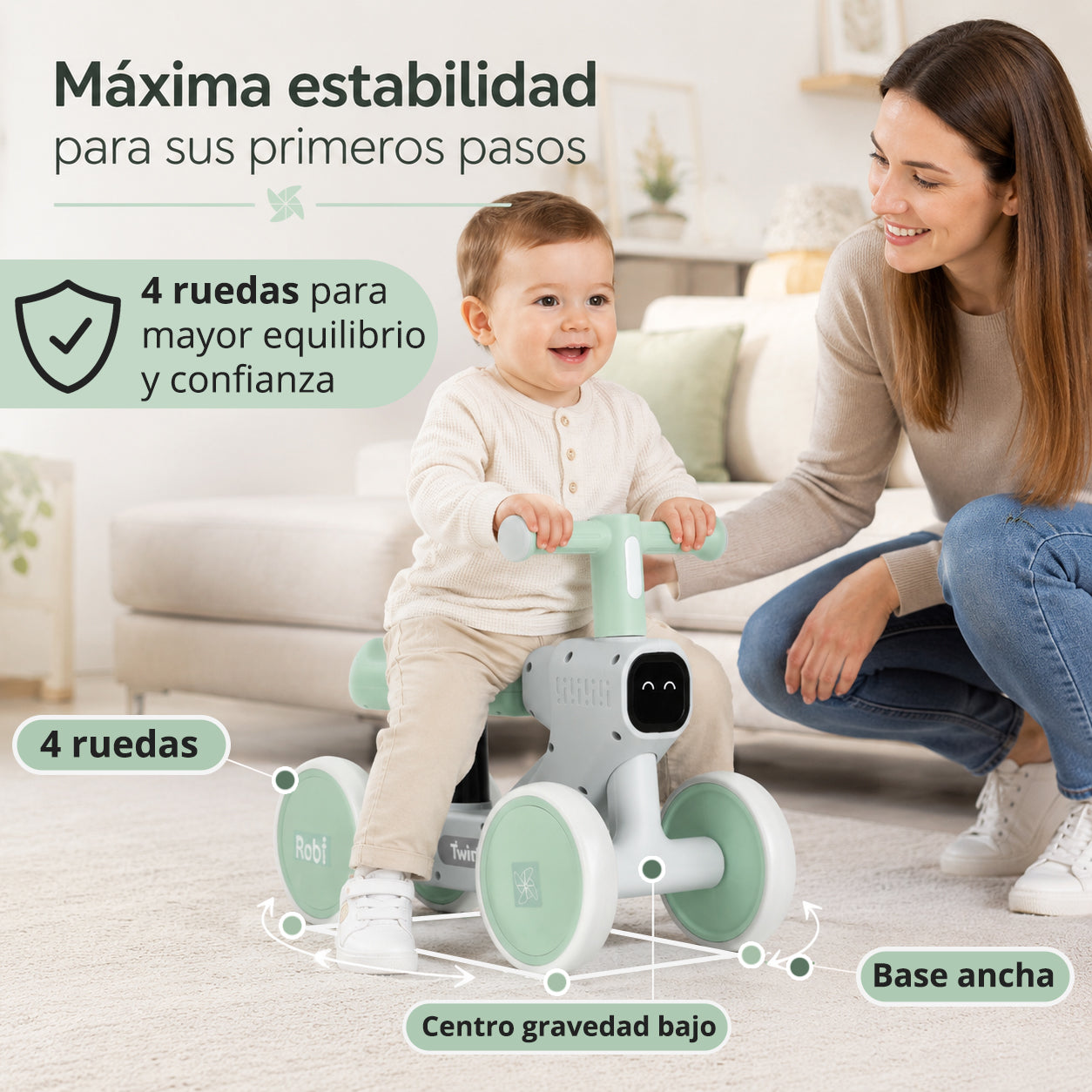 Correpasillos Robi Desde 1 Año con Luces y Música, Menta