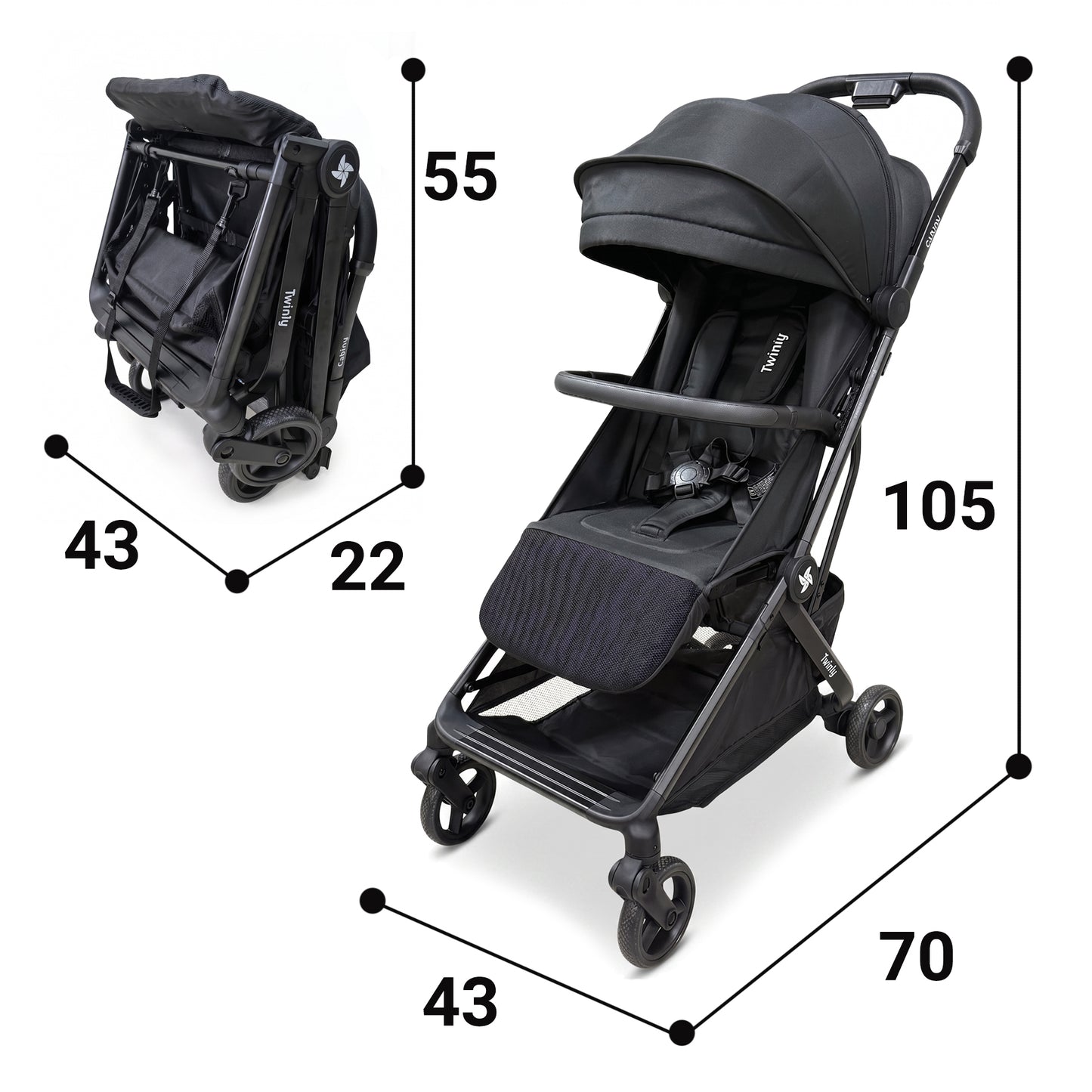 Silla de Paseo CABINY - Cabina Avión, Negro