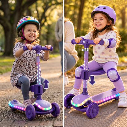 Patinete Infantil 2 en 1, con Asiento Abatible y Luces, LILY