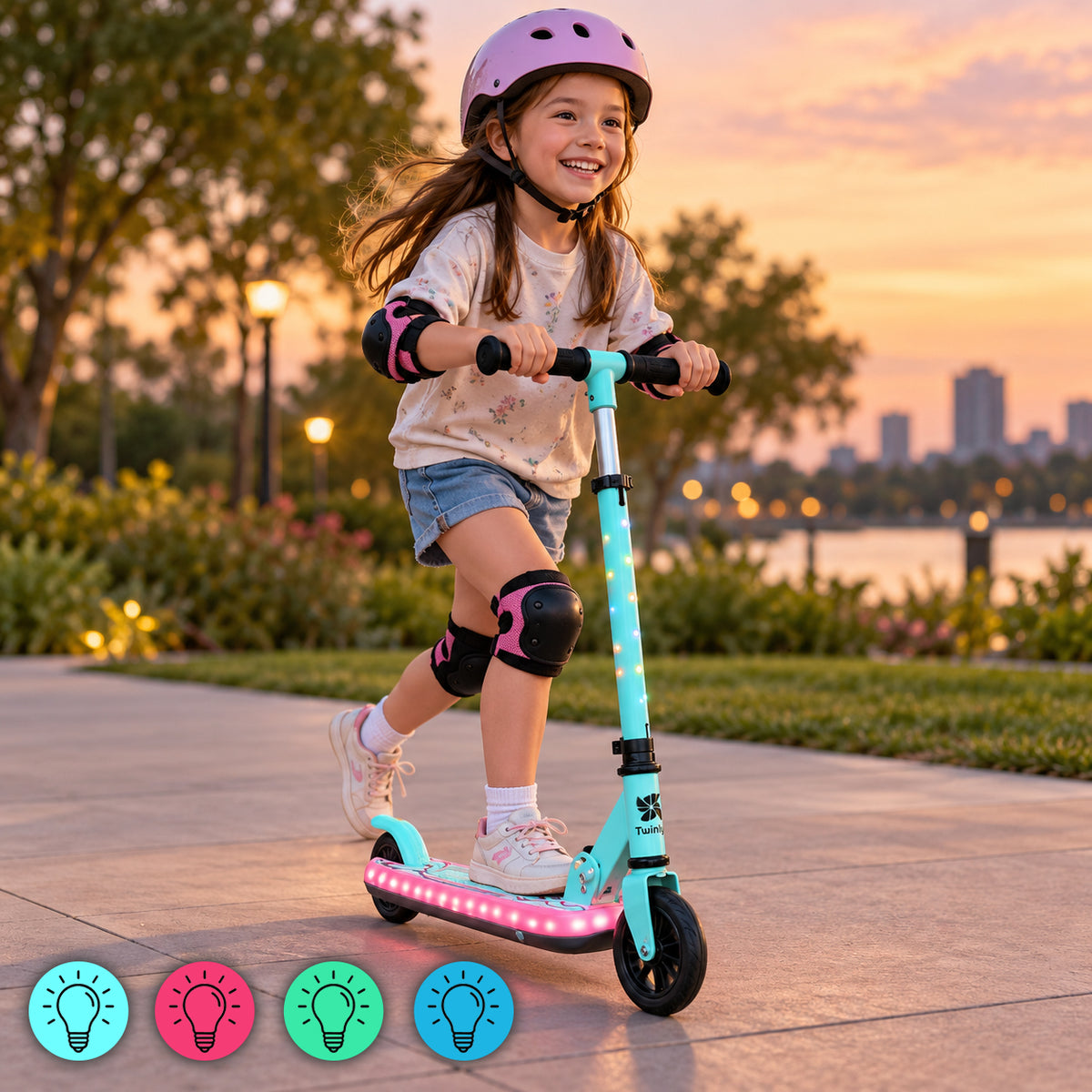 Patinete Infantil con Luces, Plegable, 2 Ruedas, 3 a 8 Años GLOWY