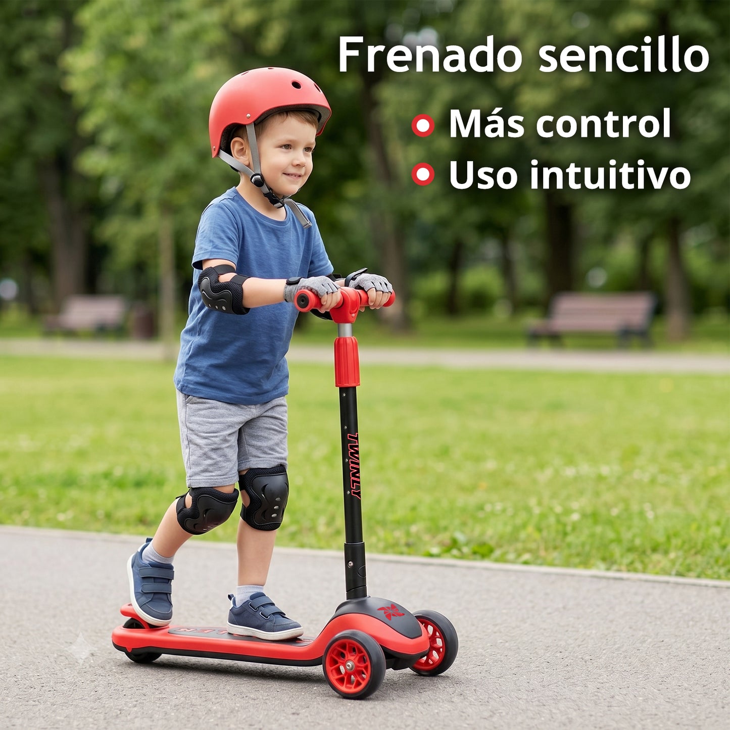 Patinete Infantil Scooter para Niños Desde 5 Años con Luces, Rojo