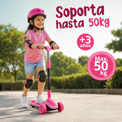 Patinete Infantil Scooter para Niños Desde 5 Años con Luces, Rojo