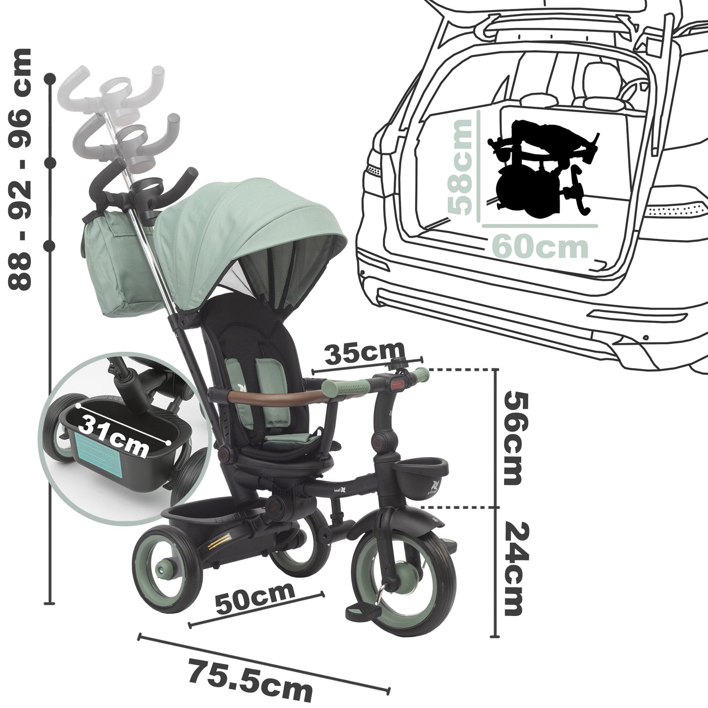 Triciclo Evolutivo Bebé SAMI Verde Oscuro