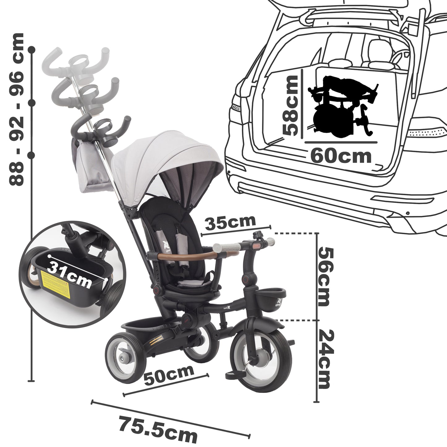 Triciclo Evolutivo Bebé SAMI Gris