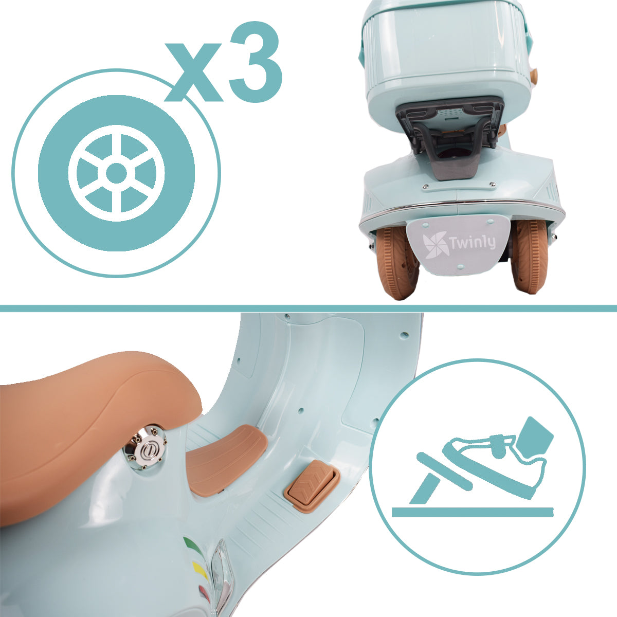 Twinly - Moto Eléctrica para niños SCOOTLY - Motocicleta Infantil con Mando  a Distancia- Cargador y batería 6V hasta 40min – Acelerador de Pedal -  Maletero, USB, luz y MP3 Bluetooth 