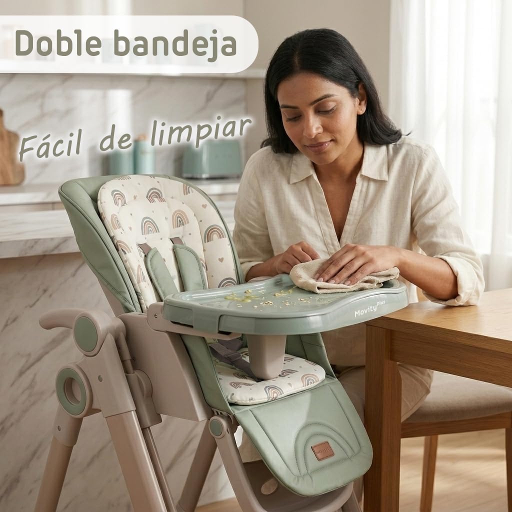 Trona Evolutiva Bebé 2 en 1 Movity Plus con Hamaca Balancín, Verde