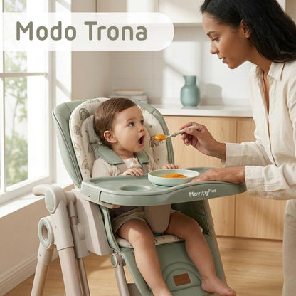 Trona Evolutiva Bebé 2 en 1 Movity Plus con Hamaca Balancín, Verde