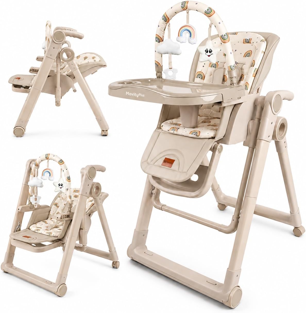Trona Evolutiva Bebé 2 en 1 Movity Plus con Hamaca Balancín, Beige