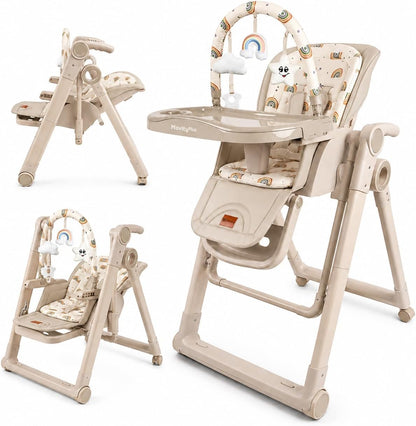Trona Evolutiva Bebé 2 en 1 Movity Plus con Hamaca Balancín, Beige