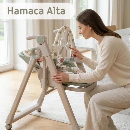 Trona Evolutiva Bebé 2 en 1 Movity Plus con Hamaca Balancín, Verde