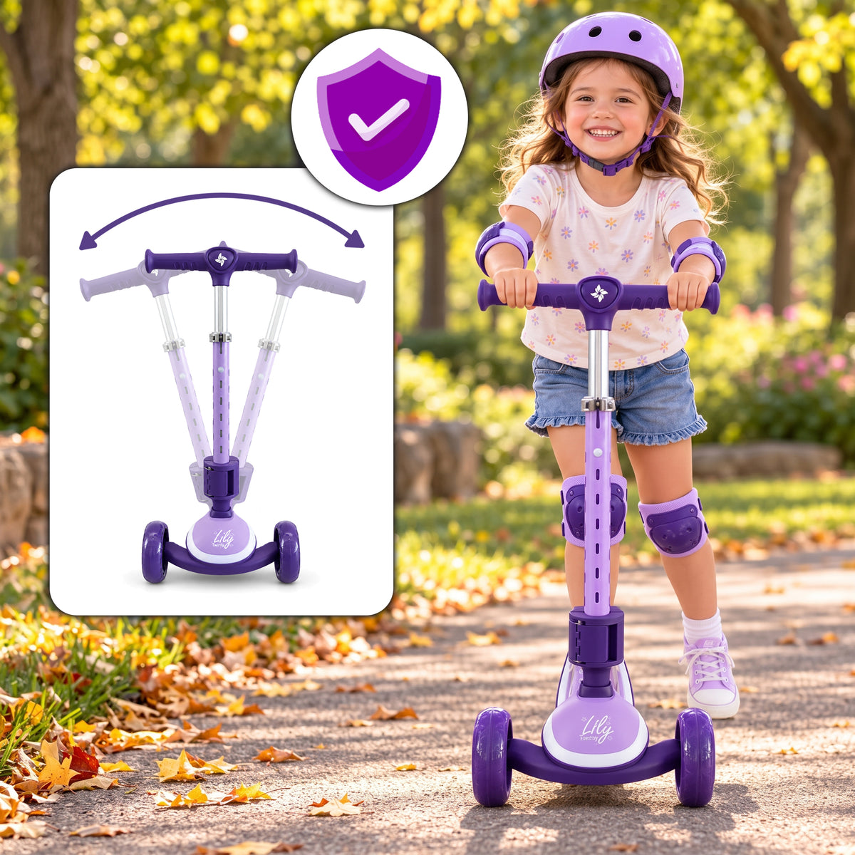 Patinete Infantil 2 en 1, con Asiento Abatible y Luces, LILY