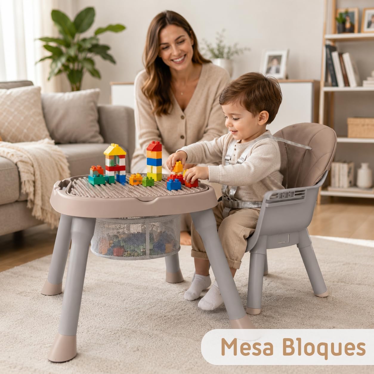 Trona Evolutiva Bebé 4 en 1 Ani, Convertible en silla y mesa infantil Beige