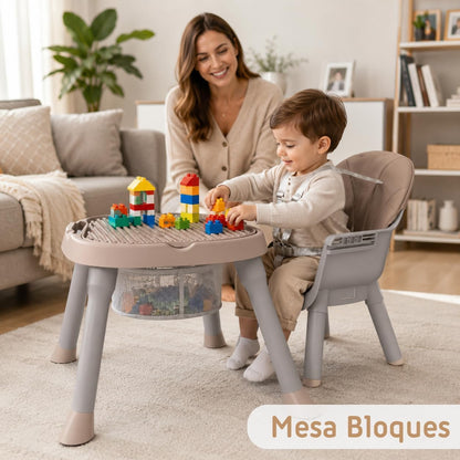 Trona Evolutiva Bebé 4 en 1 Ani, Convertible en silla y mesa infantil Beige