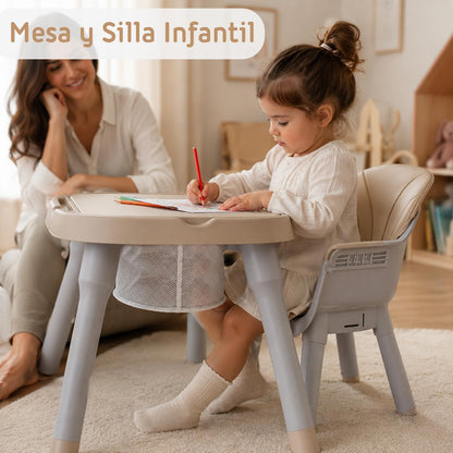 Trona Evolutiva Bebé 4 en 1 Ani, Convertible en silla y mesa infantil Beige