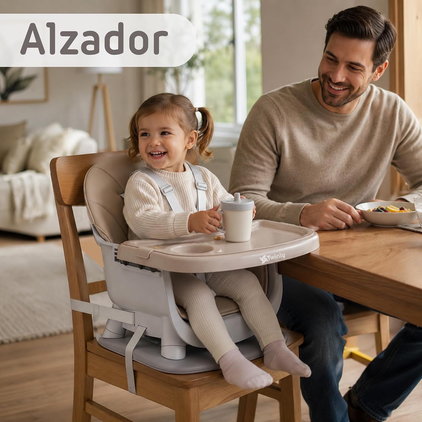 Trona Evolutiva Bebé 4 en 1 Ani, Convertible en silla y mesa infantil Beige