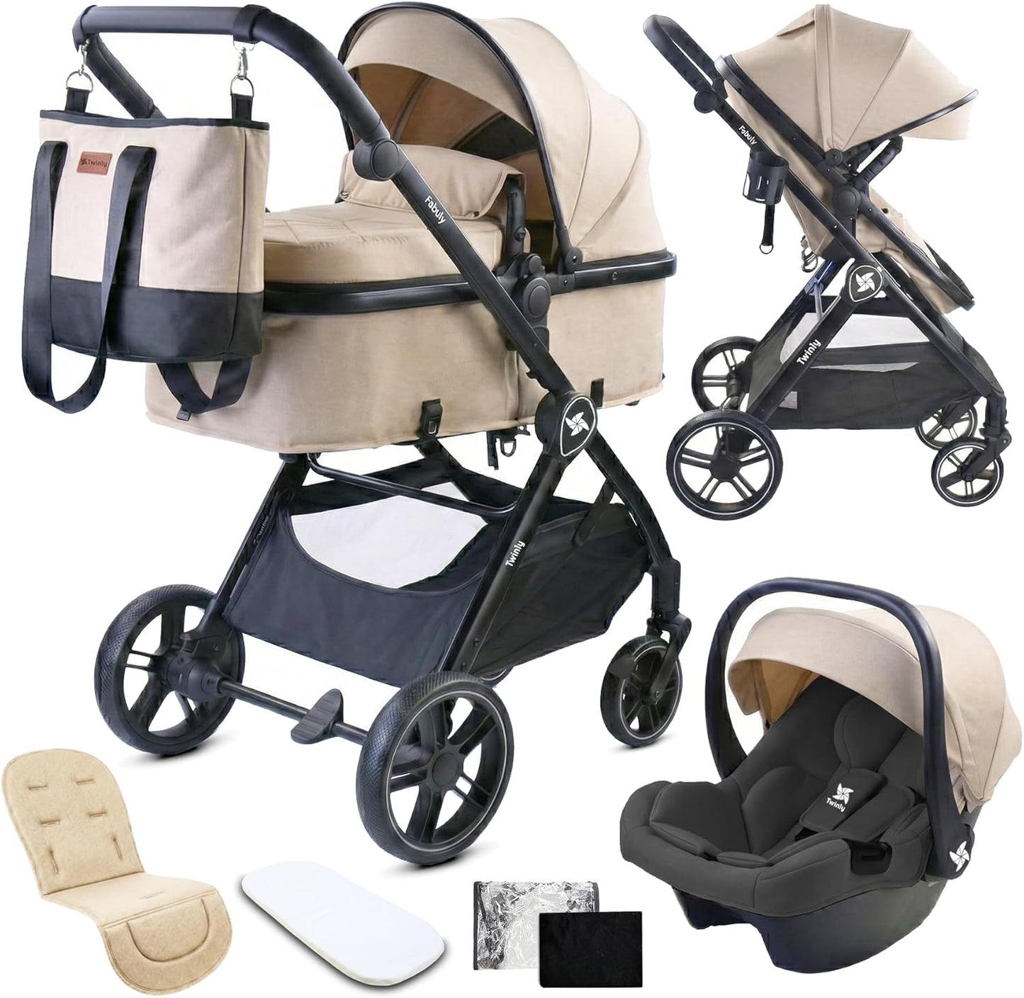 Cochecito Bebé Convertible 3 en 1 Fabuly Beige