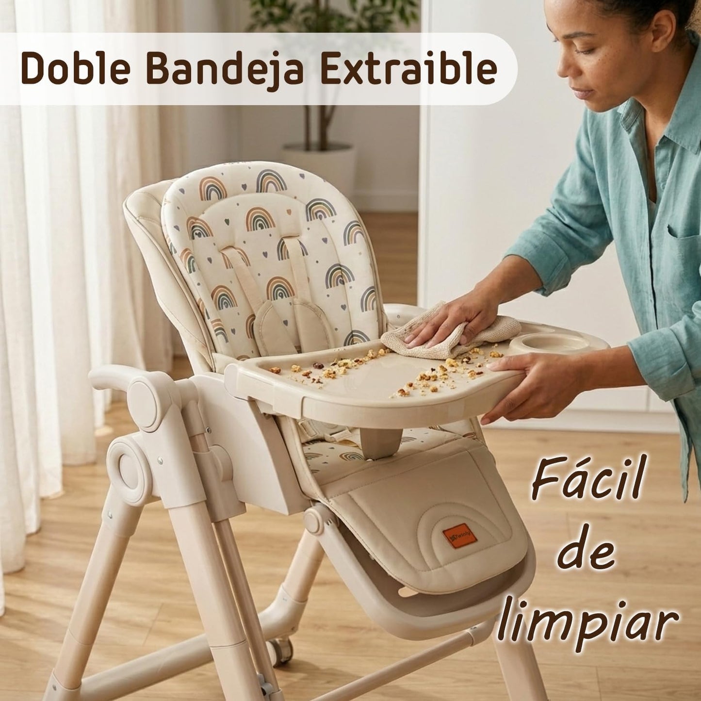 Trona Evolutiva Bebé 2 en 1 Movity Plus con Hamaca Balancín, Beige
