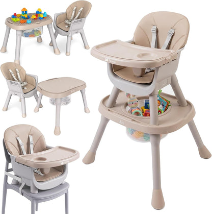 Trona Evolutiva Bebé 4 en 1 Ani, Convertible en silla y mesa infantil Beige