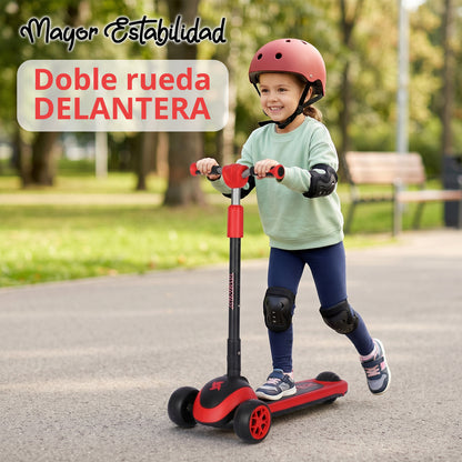 Patinete Infantil Scooter para Niños Desde 5 Años con Luces, Rojo