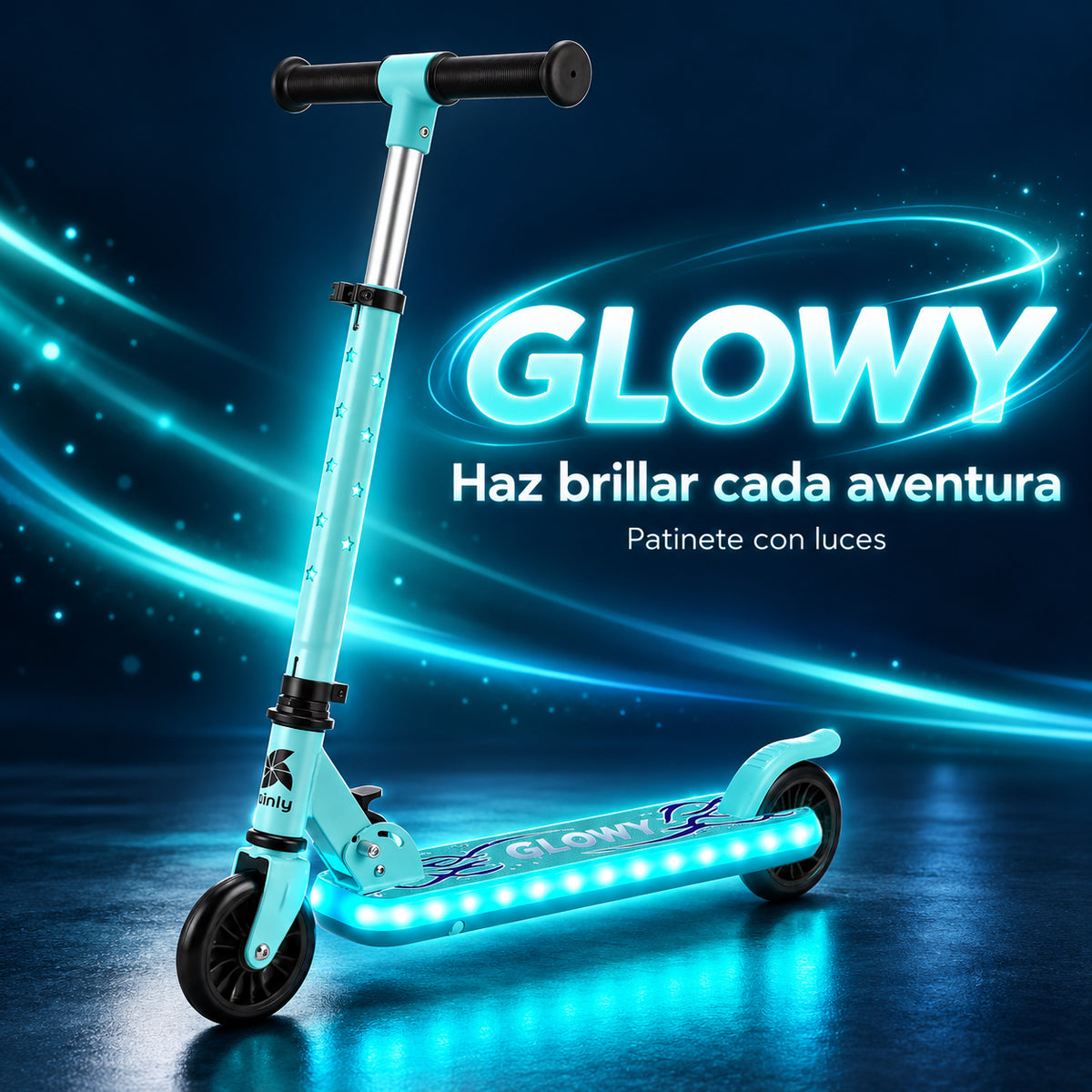 Patinete Infantil con Luces, Plegable, 2 Ruedas, 3 a 8 Años GLOWY