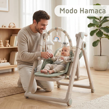 Trona Evolutiva Bebé 2 en 1 Movity Plus con Hamaca Balancín, Verde