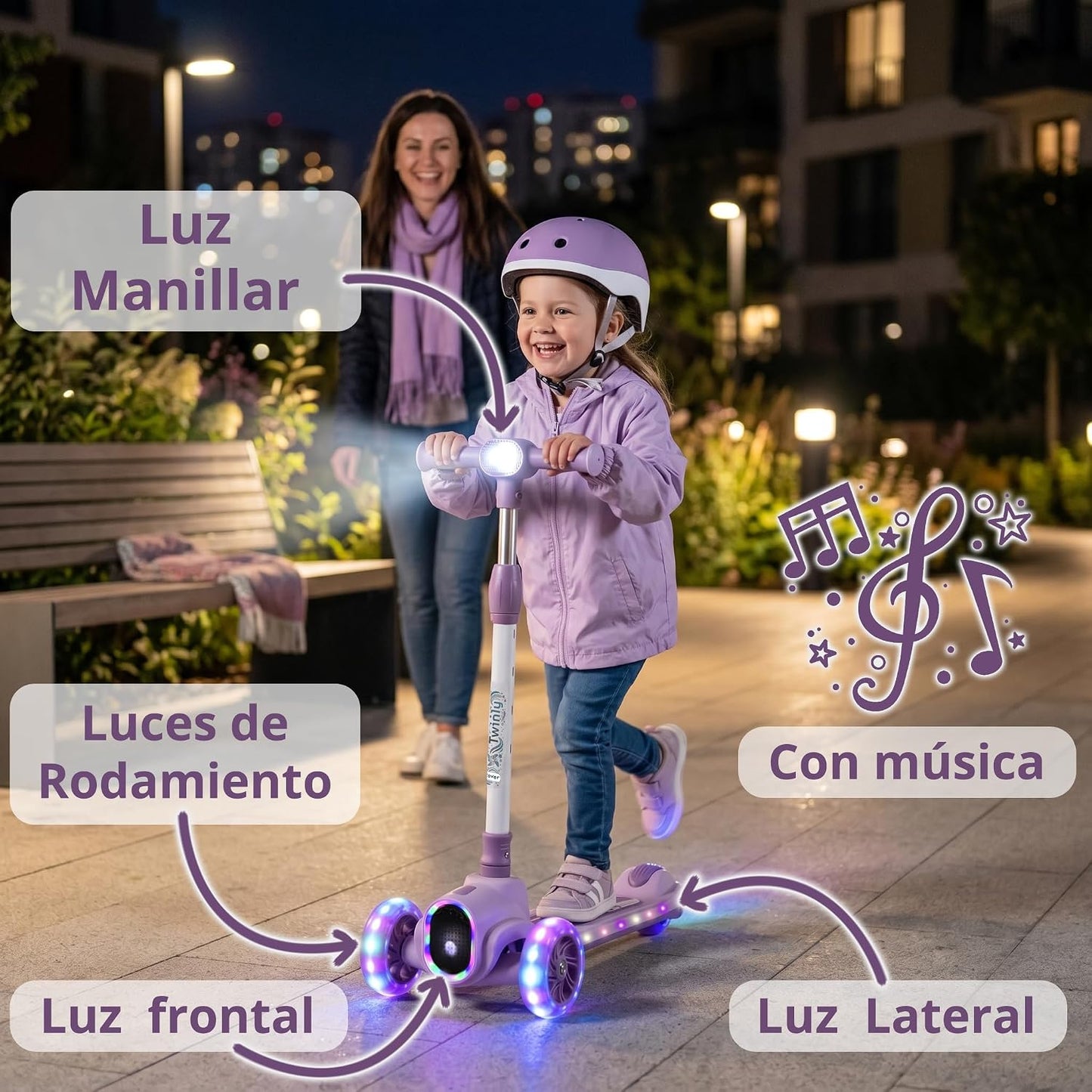 Patinete Infantil de 3 Ruedas con Asiento Rover, Gris