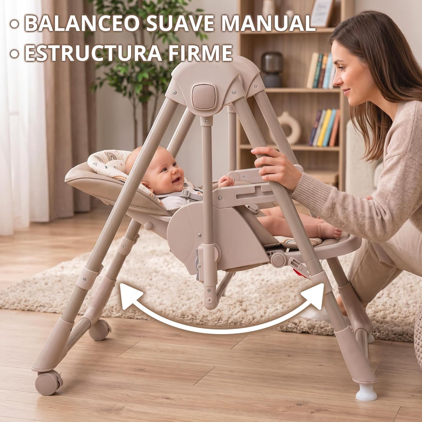 Trona Bebé Evolutiva New Movity 2 en 1, Hamaca y Columpio, Beige