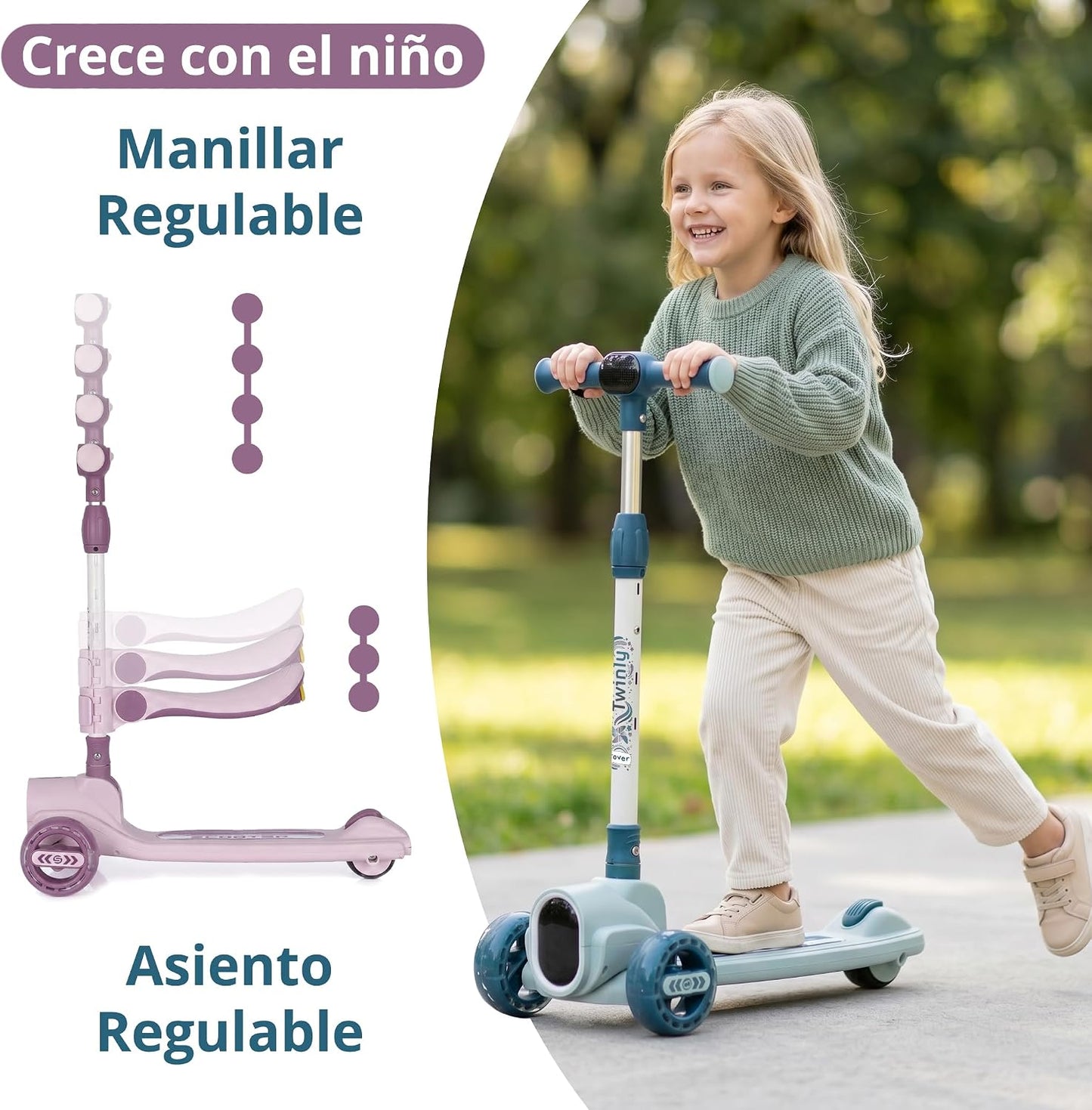 Patinete Infantil de 3 Ruedas con Asiento Rover, Azul