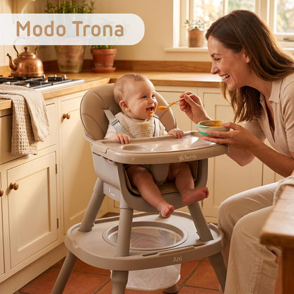 Trona Evolutiva Bebé 4 en 1 Ani, Convertible en silla y mesa infantil Beige