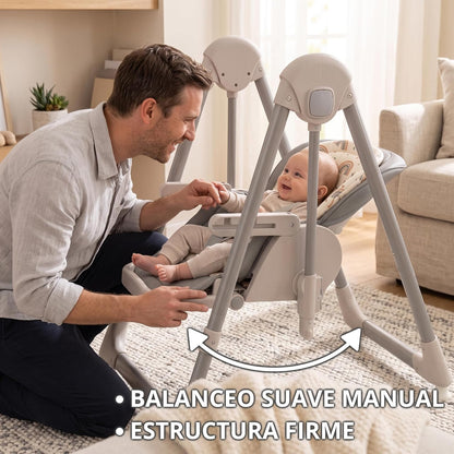 Trona Bebé Evolutiva New Movity 2 en 1, Hamaca y Columpio, Gris