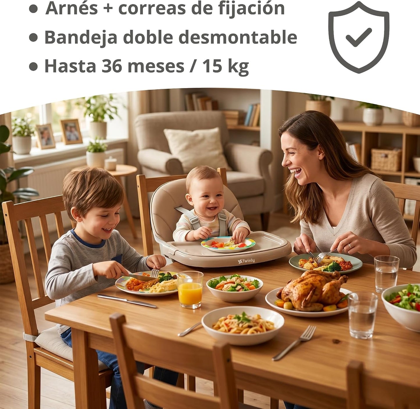 Trona Evolutiva Bebé 4 en 1 Ani, Convertible en silla y mesa infantil Beige