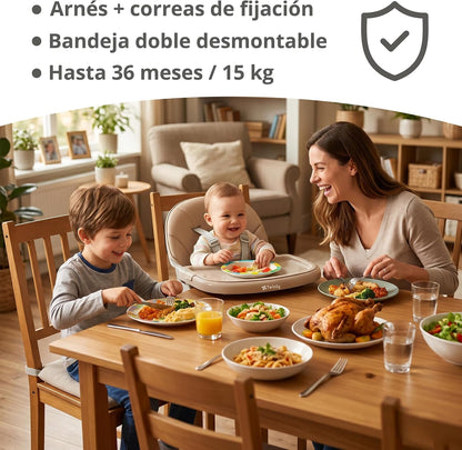 Trona Evolutiva Bebé 4 en 1 Ani, Convertible en silla y mesa infantil Beige