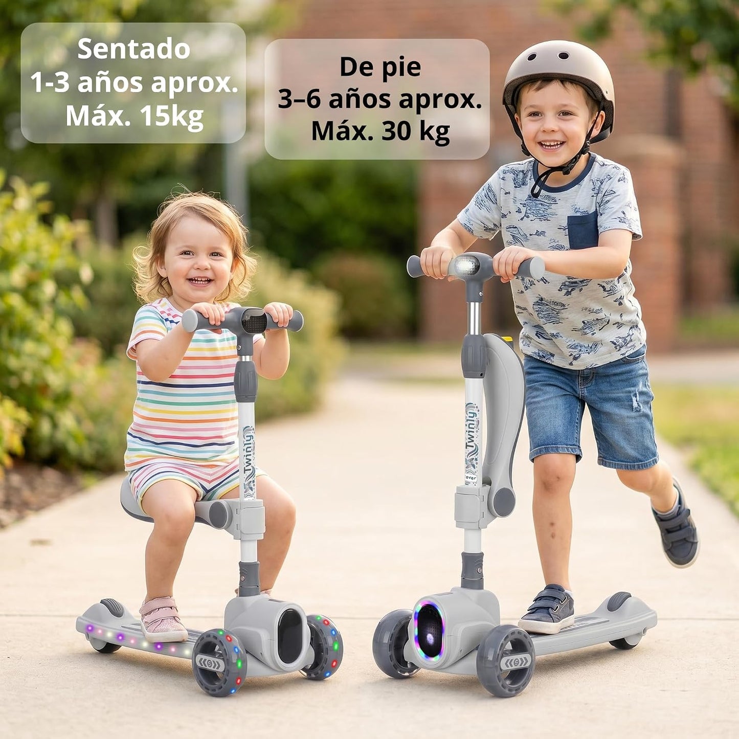 Patinete Infantil de 3 Ruedas con Asiento Rover, Gris