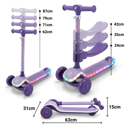 Patinete Infantil 2 en 1, con Asiento Abatible y Luces, LILY