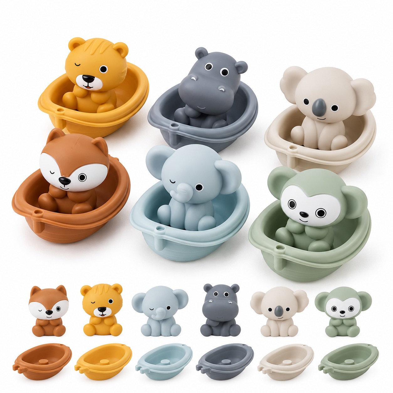 Set de juguetes de baño Animales y Barquitos – 12 Piezas