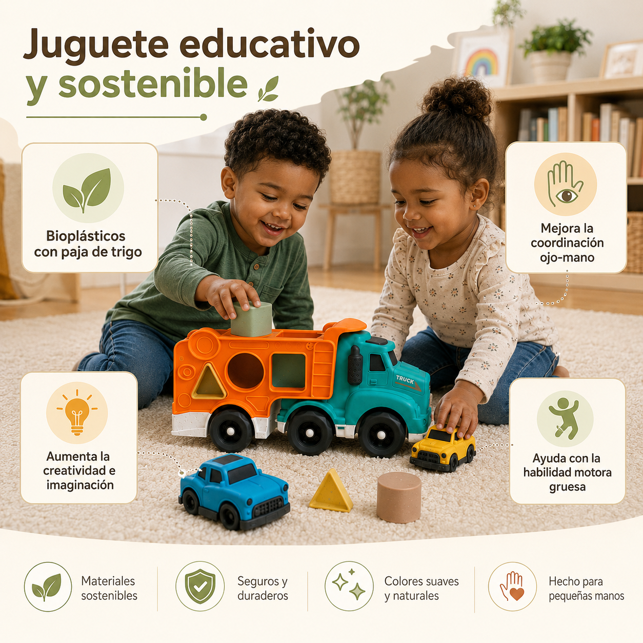 Juguete Educativo Camión Portacoches Eco de Bioplástico