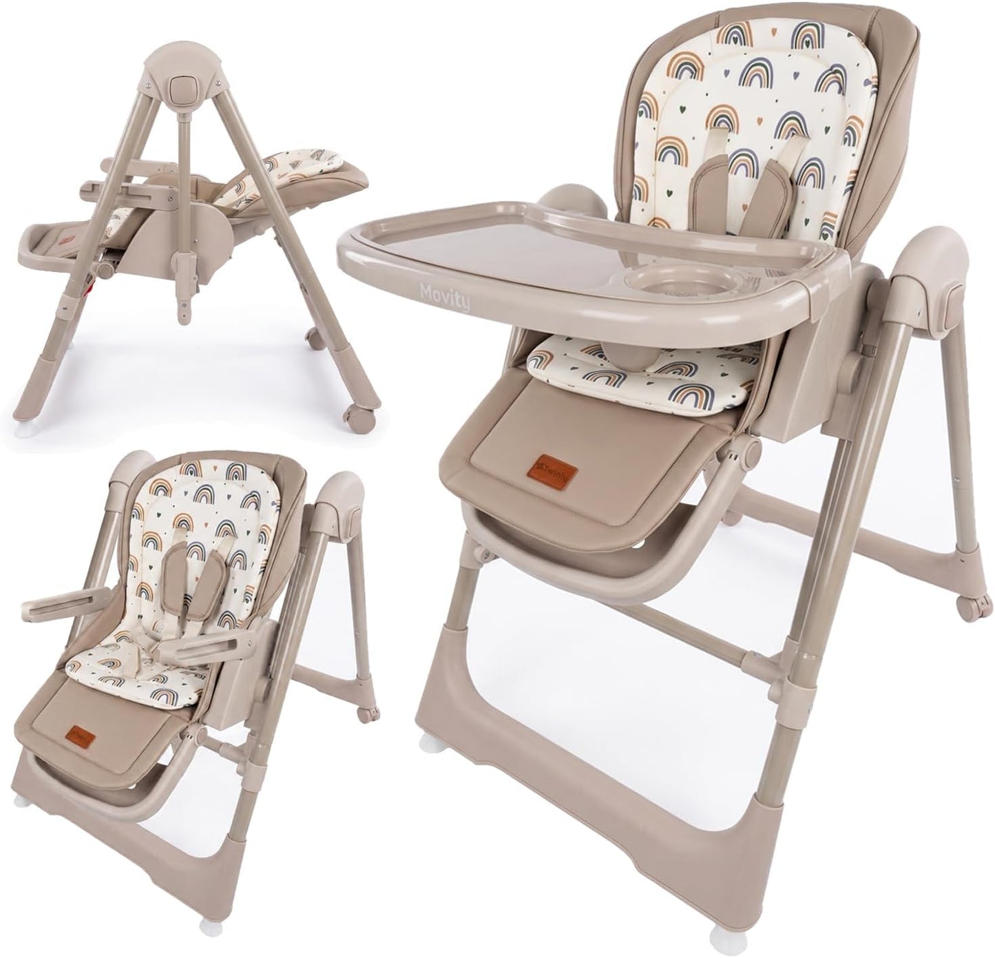 Trona Bebé Evolutiva New Movity 2 en 1, Hamaca y Columpio, Beige