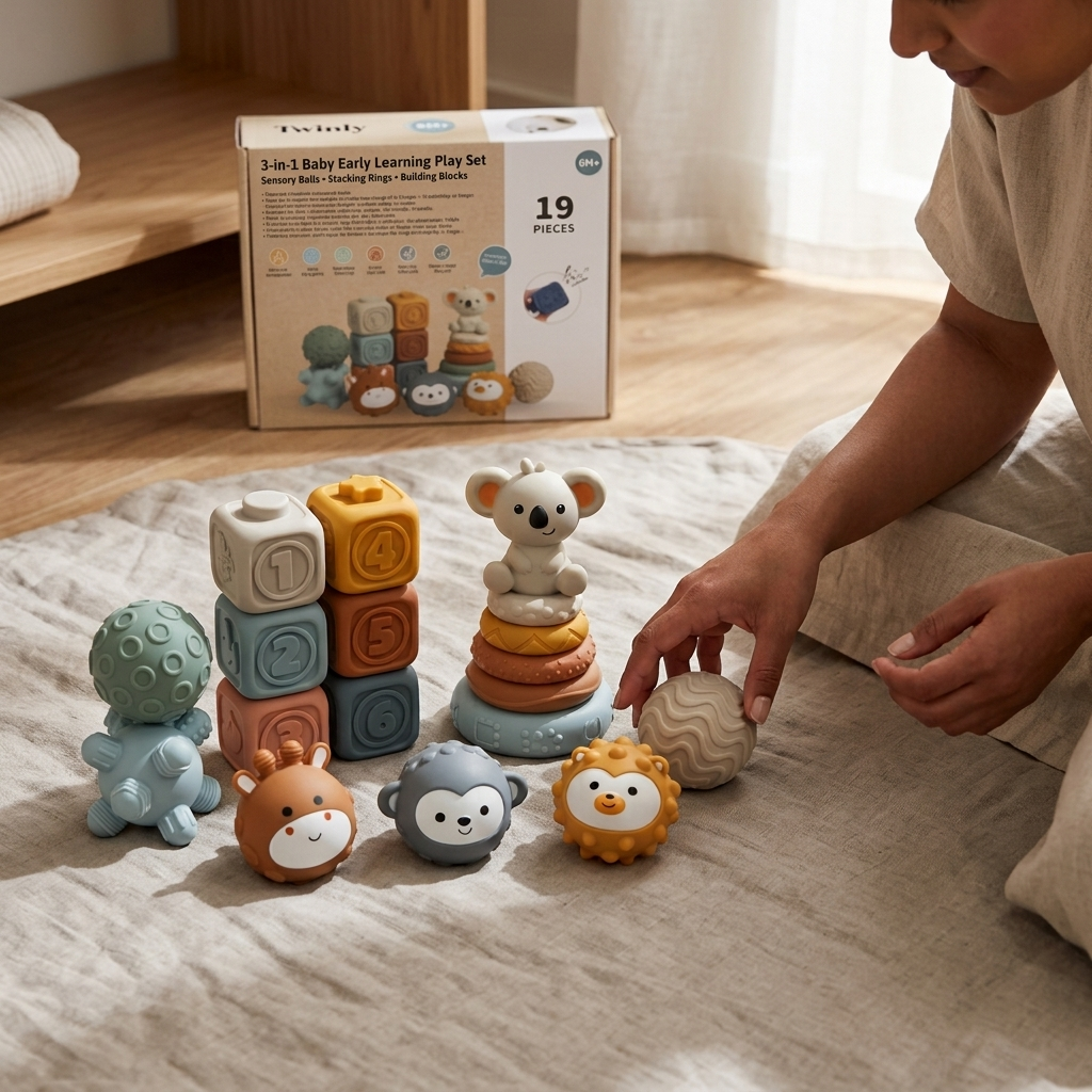 Set de Aprendizaje Sensorial 3 en 1 Koala para Bebés – 19 Piezas
