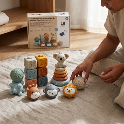 Set de Aprendizaje Sensorial 3 en 1 Koala para Bebés – 19 Piezas