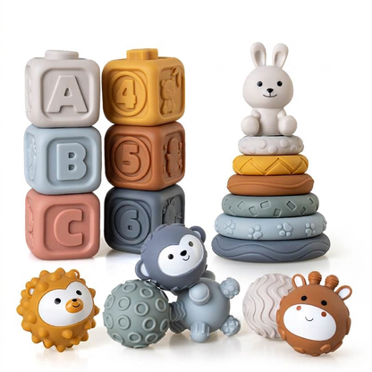 Set de Aprendizaje Sensorial 3 en 1 Conejo para Bebés – 19 Piezas