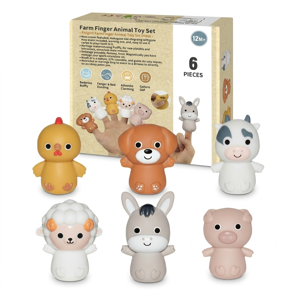 Set de Animales de Granja para Dedos – 6 Piezas